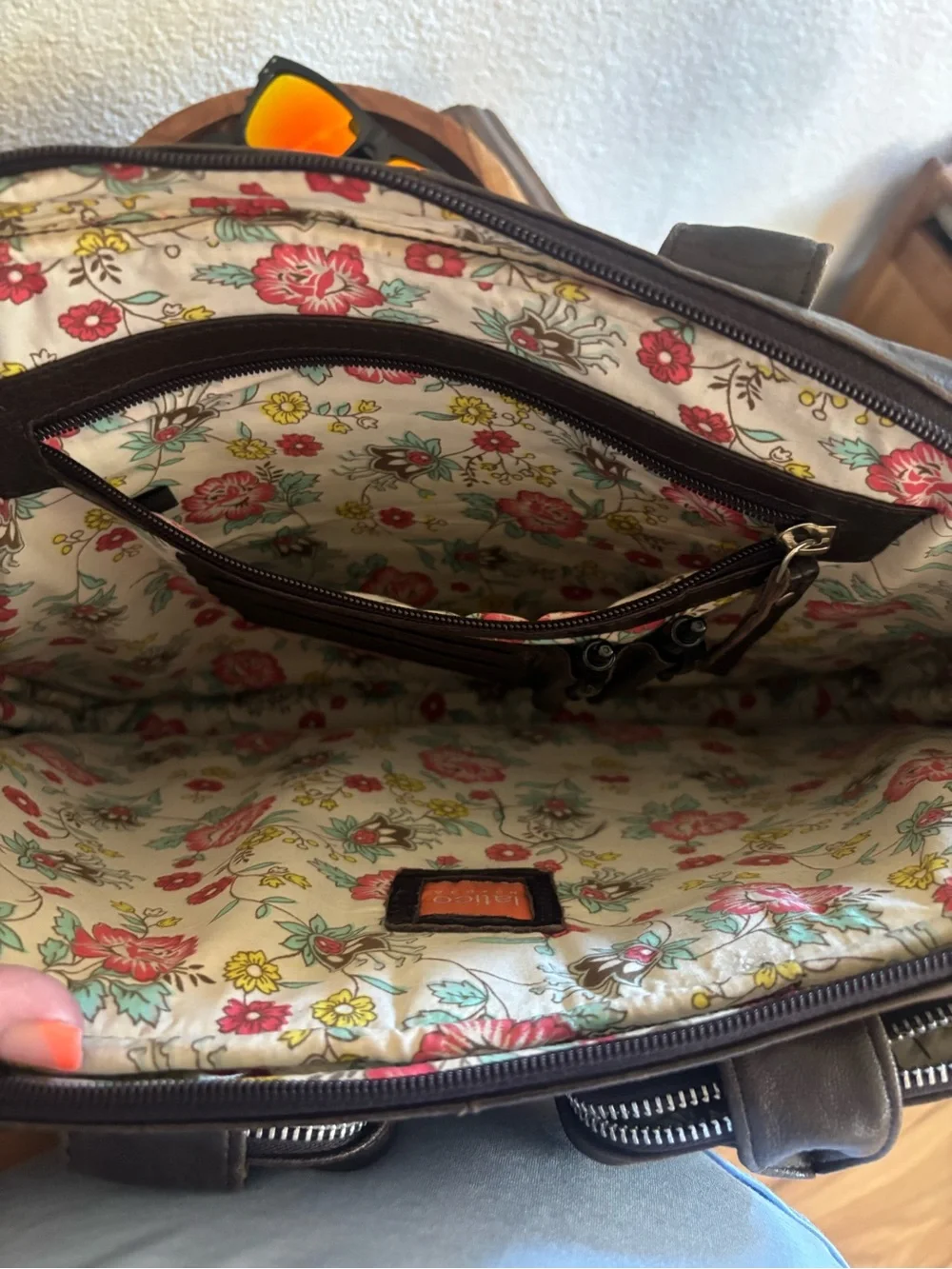 Beautiful Latico Leather Laptop/Briefcase with Front Pockets & Floral Lining
